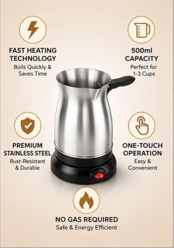Image of Elegant Electric Coffee Maker Stainless Steel Kettle 600ml with Power Switch for Coffee Tea Milk Melted Butter Water Boiler