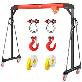 2200 lbs Gantry Crane with Manual Trolley, 1 Ton Adjustable Height Shop Crane Lift Hoist