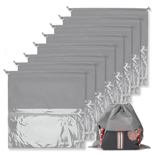 letsinstyle 8 Pcs 17.8 x 17.8 Inches Gray Non-Woven Fabric Storage Bag, Drawstring Bag Dustproof Travel Storage Pouch, Breathable Large Cloth Pouches for Handbags Purses Shoes Boots