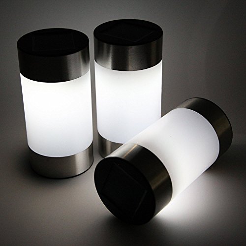 Exlight Small Solar Lawn LED Post Lamp with a Barrel Shape for Garden, Pathway, Stairway, Pack of 3