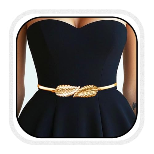 COSYDAYS Leaf Waist Belt Gold Skinny Metal Waist Chain Elastic Dress Belt Leaves Waistband Jewelry for Women and Girls