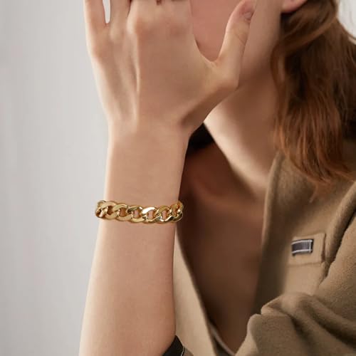 LANE WOODS Chunky Gold Bracelet for Women 14k Gold Plated Chain Link Bracelet for Men Classic Jewelry4