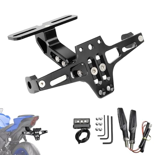MKNQUVG Motorcycle License Plate Bracket with LED Light & Turn Signals for Suzuki Hayabusa GSX1300R Gen 3, Adjustable Tail Tidy Fender Eliminator Kit Aluminum Durable Rear Frame Mount,B