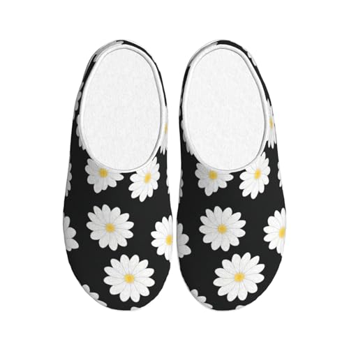 Pantoufles chaudes antidérapantes EdWal à motif marguerites blanches