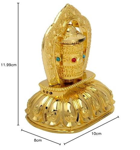 Image of Vastu Art Fengshui Vastu Revolving /Rotating Solar Mani Lotus Prayer Tibetan Buddhist Wheel Ornament for Car Dasboard, Gifting Decorative Showpiece - 12 cm (Plastic, Gold)
