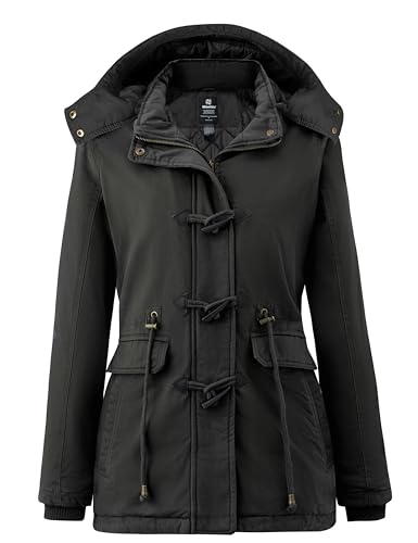 Wantdo Casaco de inverno quente casaco médio à prova de vento parka com capuz desmontável casaco de algodão ao ar livre slim fit mulher, cinzento, XL