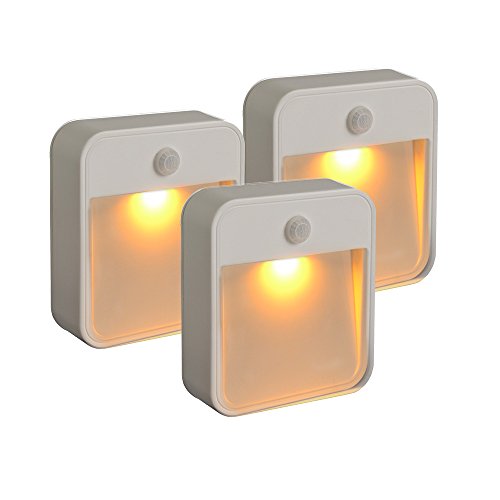 Mr Beams MB720 Veilleuse LED à piles, capteur de mouvement, design compact, lumière couleur ambre, Plastique, blanc, 3 Pack