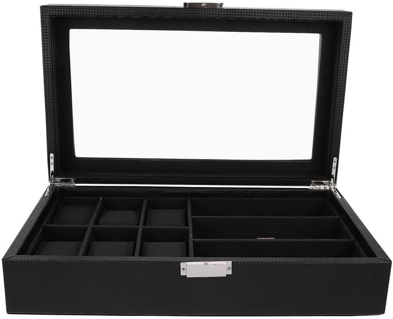 LUKEO Retro Wood Watch Glasses Display Box Organizer Watch Wooden Case Multifunctional Watch Storage Box