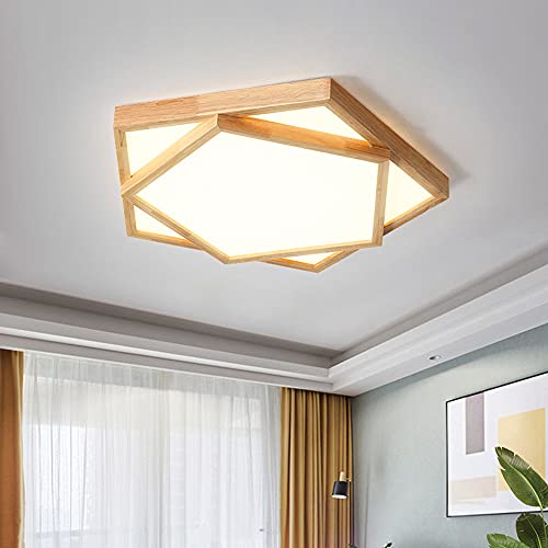 Plafonnier LED de forme géométrique luminaire bois dimmable moderne 42cm
