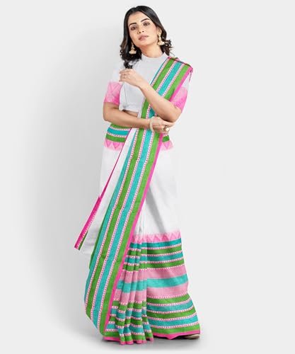 Image of eC ESHA'S COLLECTION Women's Cotton Blend Begumpuri Handloom Saree With Unstitched Running Blouse Piece