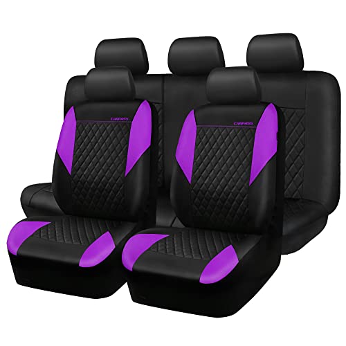 Image of CAR PASS Purple Leather Seat Covers, Quilting Pretty Car Seat Cover with 5mm Composite Sponge Inside,Airbag Compatible,Universal Fit for Most Sedan SUV Van Truck (Full Set,Purple)