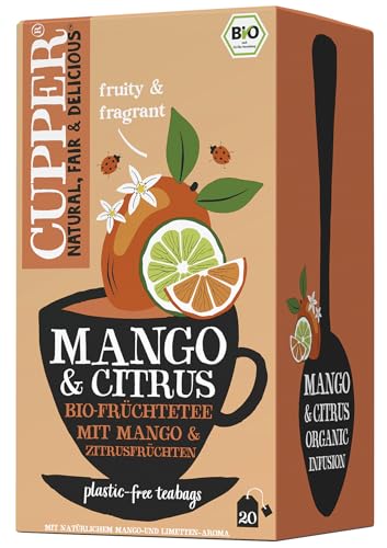 CUPPER - 20 Bolsitas de Infusiones Ecológicas de Mango Citrus - Sin Azúcar Añadido - Apto para Veganos