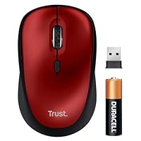 Trust Yvi+ Mouse Wireless Silenzioso con Design Sostenibile, 800-1600 DPI, per Mano Sinistra e Destra, Microricevitore USB, Mouse Senza Fili Compatto per PC, Computer, Laptop, Mac - Rosso