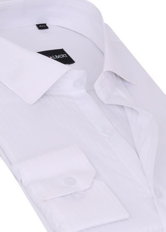 Image of MARK & ALBERT Men's Striped Full Sleeves Cotton Formal Shirt White | Stylish Shirt for Men