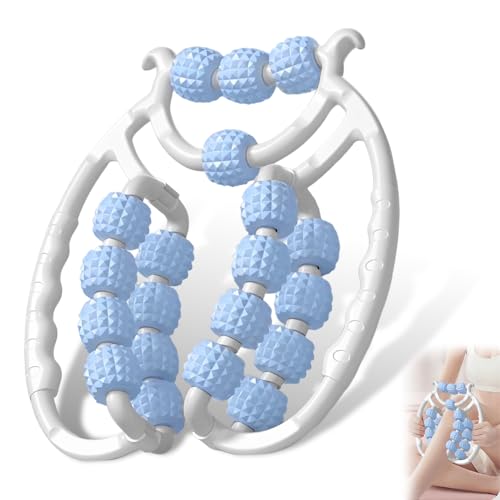 Rodillo Masaje Piernas, HOVCEH 20 Rodillos Rodillo Masaje Muscular, Ajustable Masajeador Anticelulítico para Drenaje Linfático, Herramienta de Masaje para Muslos, Piernas, Cuello y Vientre (Azul)