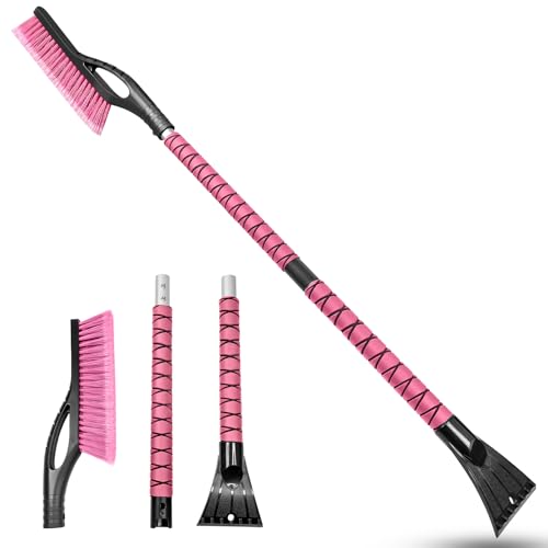HEEYA 42.2 Inch Ice Scraper and Brush for Car Snow Brush and Ice Scraper for Windshield Window Car Snow Scraper with Foam Grip for SUV Truck Vehicle - Pink