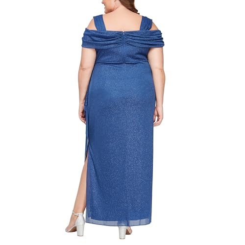 Image of Alex Evenings Women's Long Cold Shoulder Dress, Mother of The Bride, Formal Events, Electric Blue, 16 Plus