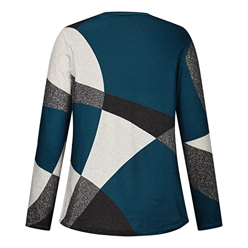 Homisy Camisetas femininas modernas de manga comprida com patchwork Color Block Top outono inverno b