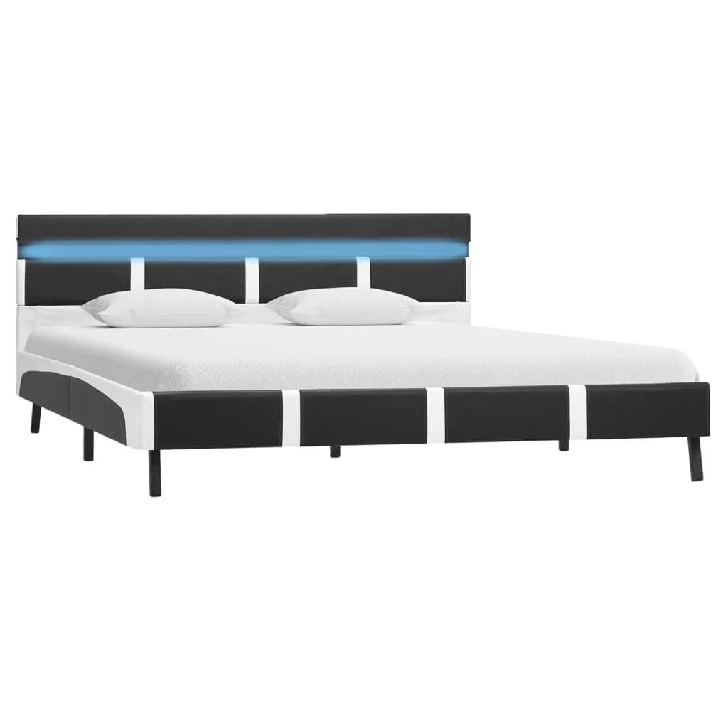 Marco de cama LED con funda de piel sintética y mando a distancia, color gris, 120 x 200 cm, incluye barra de luz ajustable para iluminación individual, construcción robusta de plataforma