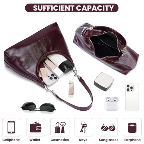 Image of JQWSVE Crescent Shoulder Bags for Women Y2k Purse Hobo Handbag Trendy Glossy Leather Crossbody Bag with Adjustable Strap