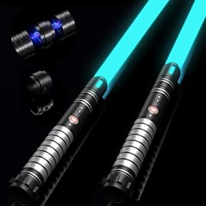 Duell Lichtschwerter 2er Set 6 Soundeffekten & 24 Farben Abnehmbare Lichtschwert doppelseitige Klinge vibrierenden Metallgriff Lichtschwerter für Kinder und Erwachsene 5.0