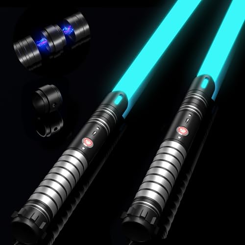 Duell Lichtschwerter 2er Set 6 Soundeffekten & 24 Farben Abnehmbare Lichtschwert doppelseitige Klinge vibrierenden Metallgriff Lichtschwerter für Kinder und Erwachsene 5.0
