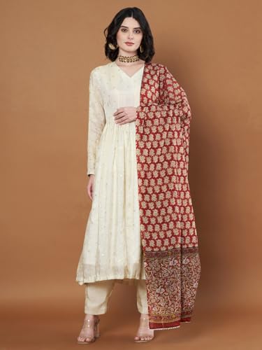 Image of Women's Cotton Blend Floral Print Dupatta with 2.20 Meters | Women's cotton printed dupatta with tassels