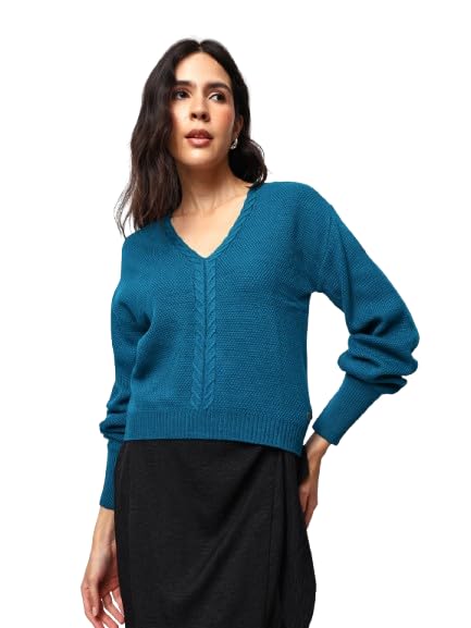 high star clothing High Star Women Knitted Acrylic Relaxed Fit V Neck Long Sleeve Sweaters 24 Green-picture-28