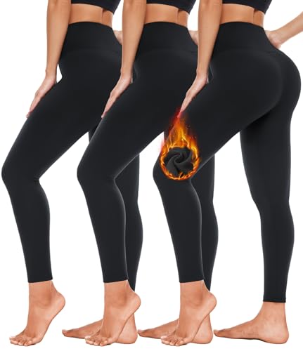 3 Pack Fleece Lined Leggings for Women- High Waisted Full