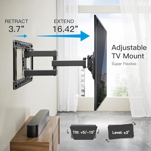 Image of Pipishell Full Motion TV Wall Mount for 26-65 inch TVs up to 99 lbs, TV Mount with Dual Arms, Swivel, Tilt, Max VESA 400x400mm, 3 Bracket Heights, Wall Mount TV Bracket Fits 12 inch /16 inch Wood Studs, PIMF4