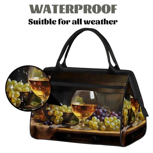 Overnight Weekender Bag for Women Men Oil Painting Table Grape Waterproof Carry On Travel Duffel Bags with Zipper Lightweight Sports Gym Bag Luggage Workout Handle Bags for Traveling Yoga Camping3