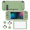 PlayVital ZealProtect Soft Protective Case for Nintendo Switch, Flexible Joycon Cover Slim Cover for Nintendo Switch with Screen Protector & Thumb Grip Caps & ABXY Direction Button Caps - Matcha Green