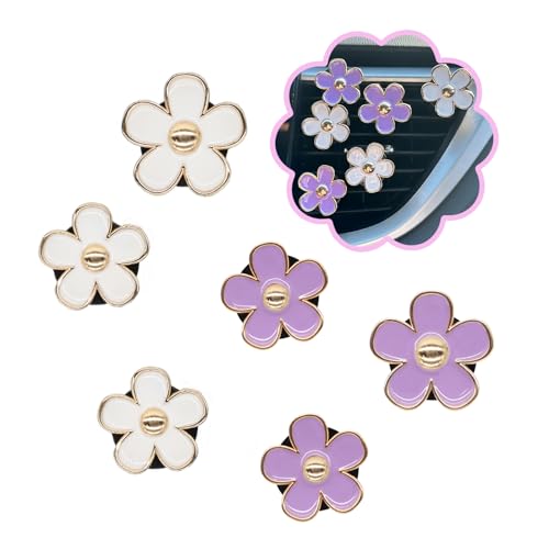 Image of ORIESSE 6pcs Flowers Car Air Freshener Vent Clips Purple White Daisy Air Vent Clip Car Accessories for Women 3.3cm /3cm Flower Vehicle Interior Decor Refillable Diffuser