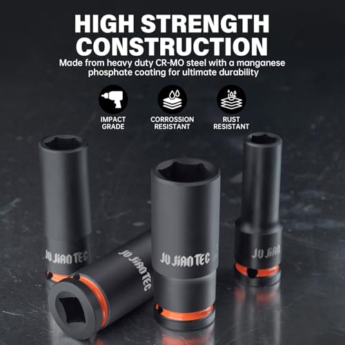 Image of 31-Piece 1 /2 inch Drive Deep Impact Socket Set, SAE & Metric (3 /8 inch-1-1 /2 inch & 10-24mm), 6-Point Cr-Mo Steel for Auto Repair, with 3 inch Extension Bar, Sturdy Storage Case