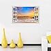 Rajahubri 3D Beach Wall Stickers Fake Window Wall Decals Seascape of Rainbow Window View Wall Stickers Removable Sunset Wall Decal for Office Bedroom