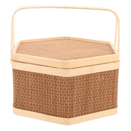 VINTORKY Hand Basket Organizer Basket Camping Storage Basket Woven Basket with Handle Basket Picnic Vegetable Basket Picnic Basket with Lid Egg Shopping Basket Moon Cake Weaving