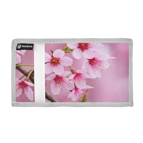 Cherry Blossoms Brilliant Pink Kids Wallet for Boys Girls Trifold Sport Outdoor Wallets for Youth Teen Children Wallet with Zippered Coin Pockets Card Holders Front Pocket Wallets with Magic Sticker