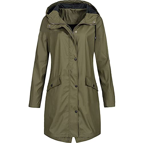 Winter Coat, Hiking Clothing Women's Fall Jacket Plus Size Spring Coats Women Solid Rain Outdoor Hooded Raincoat Windproof Long Jacket Coat Clothes And Lightweight Quilted Vest (3Xl, Army Green) #TOP23