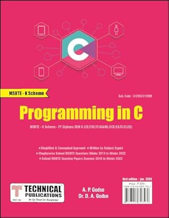Buy PROGRAMMING IN C MSBTE - K Scheme - FY DIPLOMA (SEM II - CE/CSE/IT ...