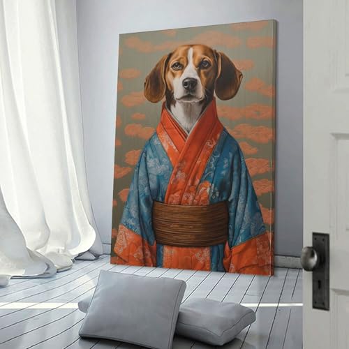Affiches de Geisha Beagle pour la maison et la salle de bain au style japonisant