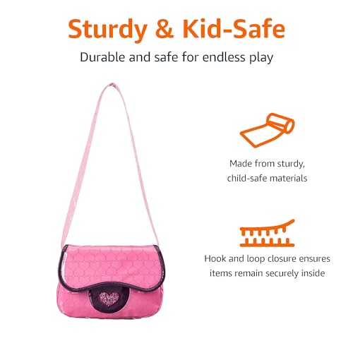 Image of Amazon Basics 8-Piece Pretend Play Purse Toy with Accessories for Girls Ages 3 and Up, Kids Toy Handbag Gift Set Including Smartphone, Sunglasses, Pretend Makeup Kit, Keys and Credit Card, Pink
