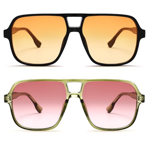 Oversized Aviator Sunglasses for Women Men - Retro 70s Square Shades Sun Glasses3