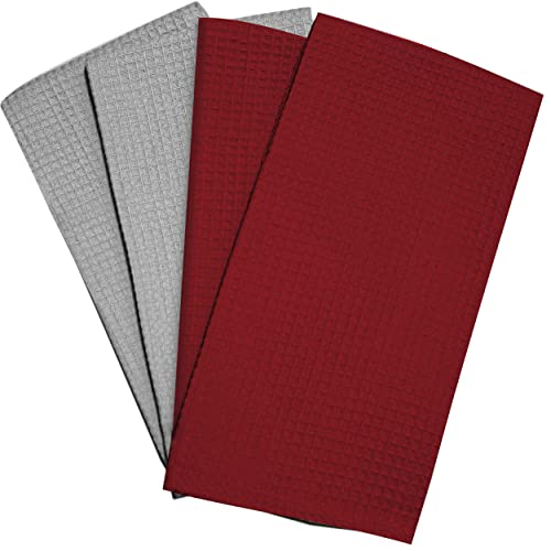 Amazon brand - Umi Classic Waffle Kitchen Dish Towels(15"x25",4-Pack, Grey&Maroon)