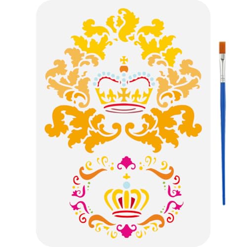 FINGERINSPIRE Pochoirs Couronne et Fleurs Pochoirs Motif Couronne 29.7X21cm Avec Un Pinceau Pochoirs Couronne Princesse Reine Pochoir Couronne Roi Modèle...
