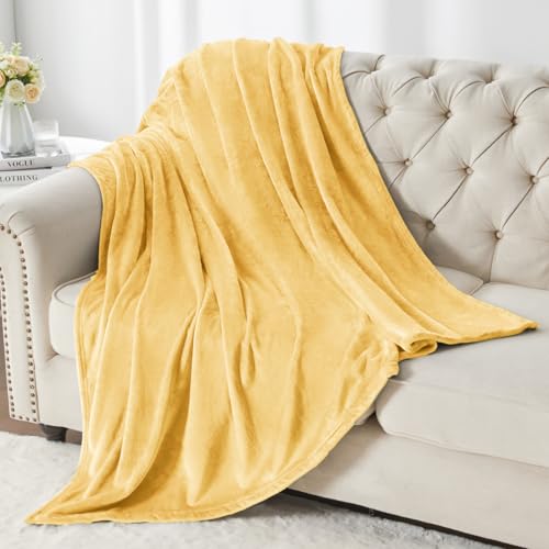 Image of BEDELITE Fleece Blanket Cream Yellow Throw Blankets for Couch & Bed, Luxury Plush Cozy Fuzzy Blanket 50 inch x 60 inch, Super Soft Warm Lightweight Throw Blanket for Travel Camping