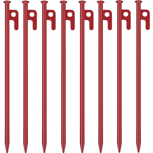 Image of 8 Pack Tent Stakes Heavy Duty 12 inch Steel Tent Pegs for Camping Unbreakable and Inflexible-Red