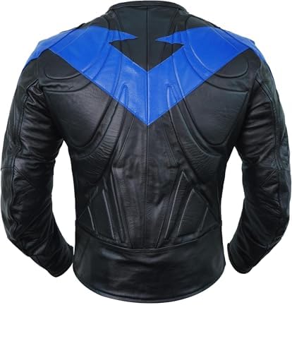CHICAGO-FASHIONS Mens Night Black & Blue Protective Motorcycle Cowhide Leather Jacket - Biker Armor Motorbike Padded Jacket: XX-Large Black