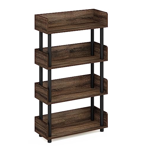 Image of Furinno TURN-N-TUBE 4-Tier Display Shelf, Storage Shelves, Book Shelf, Open Shelves with Rounded Corner Top Edges, for Organization and Storage, Living Room, Home Office, Walnut