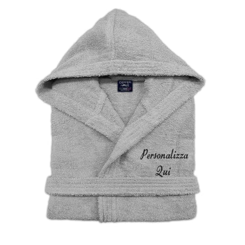 Cieffepi Home Collections Solo Mio Basic - Albornoz personalizado con capucha de suave esponja hidrófila de algodón puro, perla, S