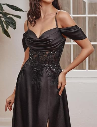 A-line Lace Appliques Spaghetti Sleeves Formal Evening Gowns for Women Long Wedding Guest Dress with Slit4